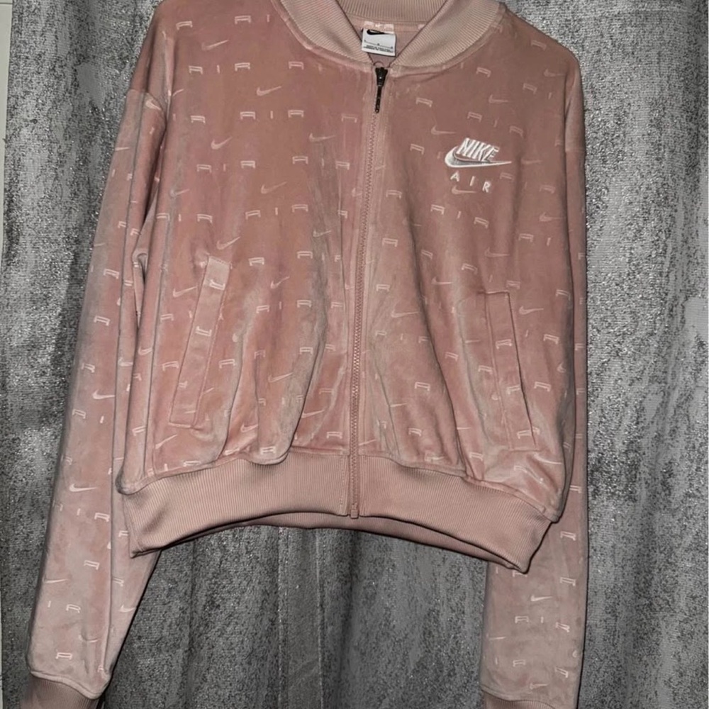 Nike Women's Dusty Pink Velvet Zip Bomber Jacket